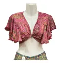 Adjustable tie silk top with half sleeves