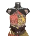 Adjustable Cotton Halter Top Triangle with Folk Print