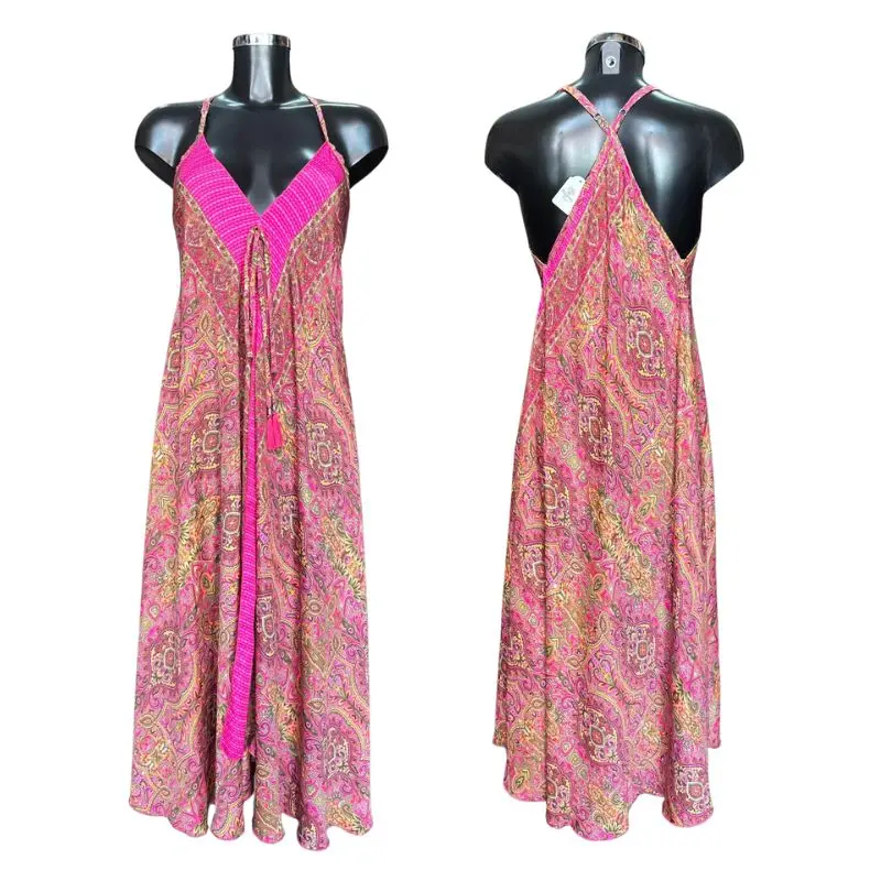 Silk Adjustable Dress Pink Paisley