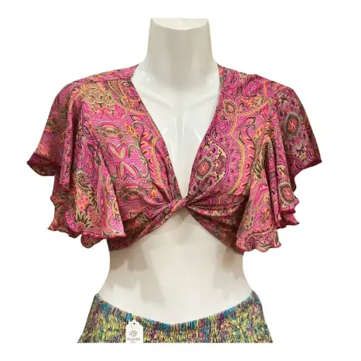 Adjustable tie silk top with half sleeves
