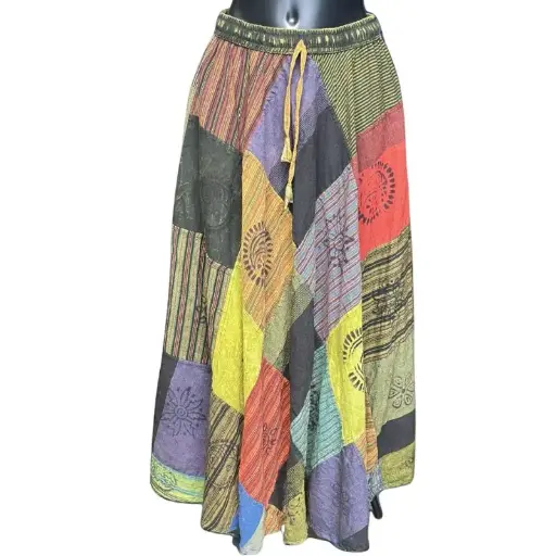 [HW212] Cotton patchwork skirt (Long)