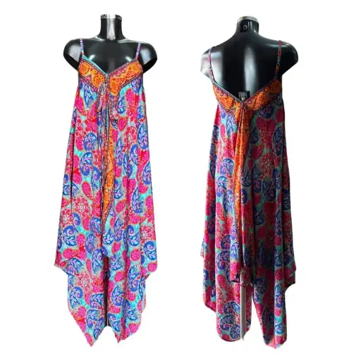 [HW275] Adjustable Silk 2in1 Jumpsuit Red Floral Paisley