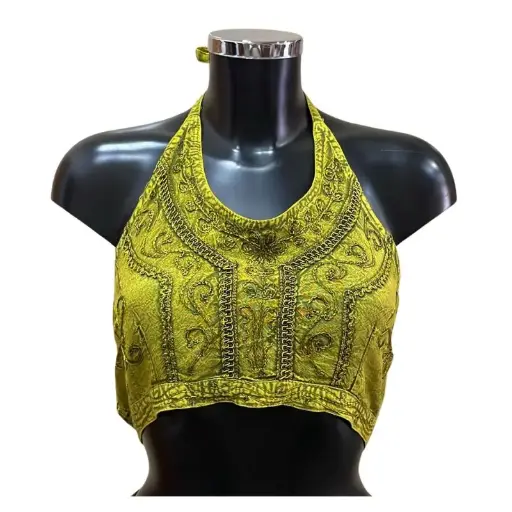 [HW300] Adjustable Halter neck Crop Top Yellow-Green