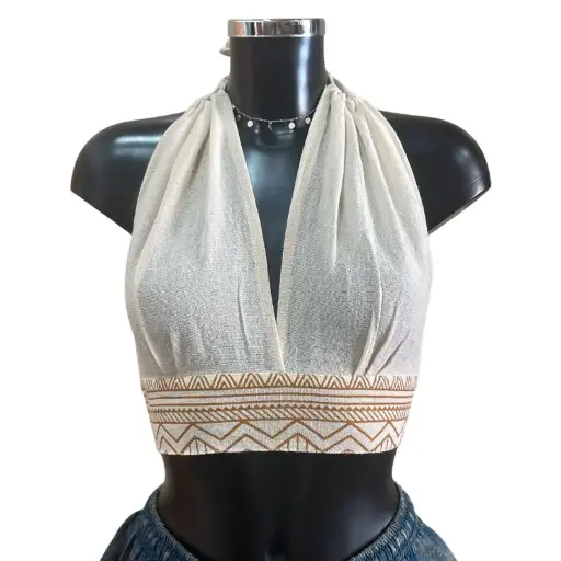 [HW337] Adjustable Hemp Halter Top Double Squire OffWhite