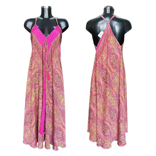 [HW370] Silk Adjustable Dress Pink Paisley